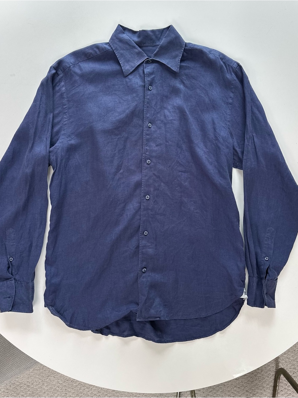 Men's Linen Navy Blue Button-up Shirt - Classic Long Sleeve